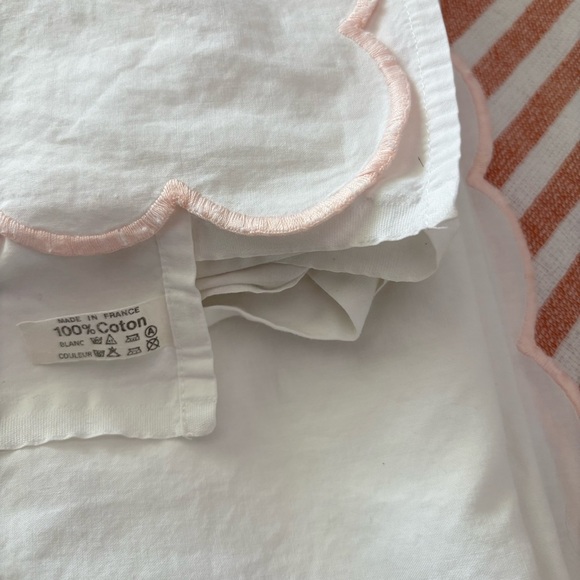 VTG Made in France King size flat sheet + sham set cotton pink scalloped edge - Picture 5 of 16